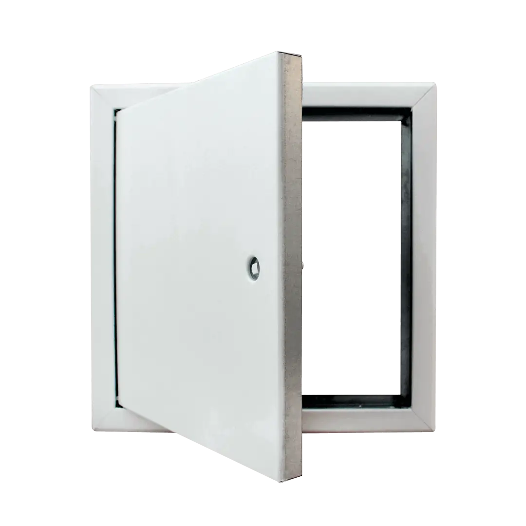 22-831_Softline-Iso-offen-1.webp Trampilla metálica Tempo Softline hermética al aire con aislamiento acústico, cerradura de cuadradillo, 200×200 a 600×600 mm