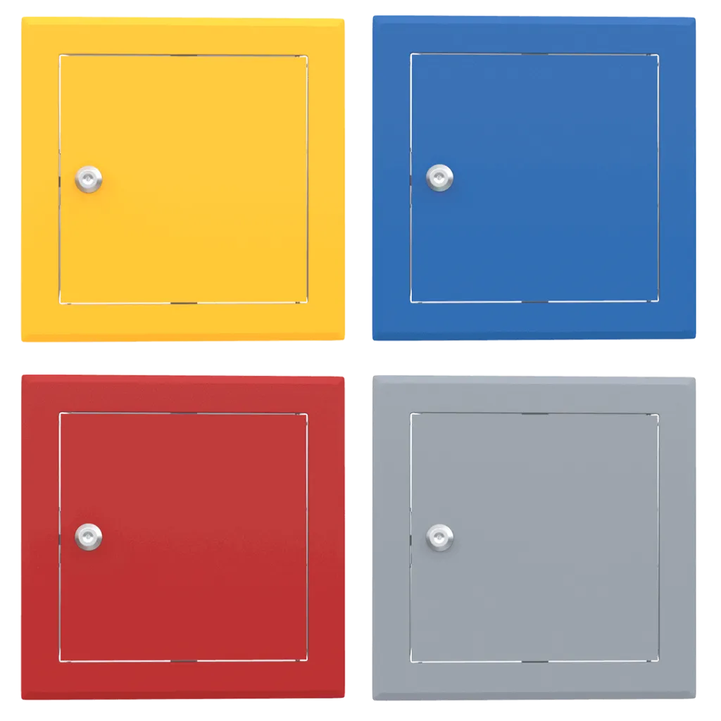 Trampilla metálica Tempo Softline de color, cerradura de cilindro, en 14 colores RAL, 200×200 a 800×800 mm